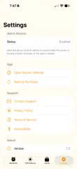 Sunvior settings screen showing enabled Alarm Access status
